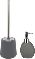 5Five - WC-/toiletborstel houder - grijs polyresin - zeeppompje 300 ml
