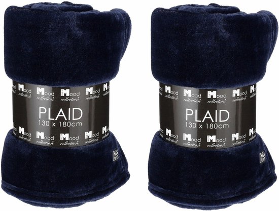 In The Mood - Fleece dekens/plaids 2x stuks - navy blauw - 130 x 180 cm