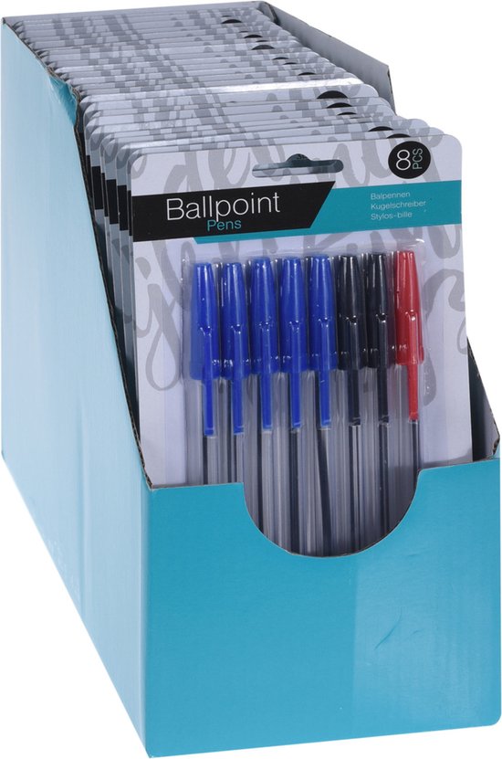 Parure de stylos à bille - 24 pièces - 3 couleurs - bleu - noir - rouge