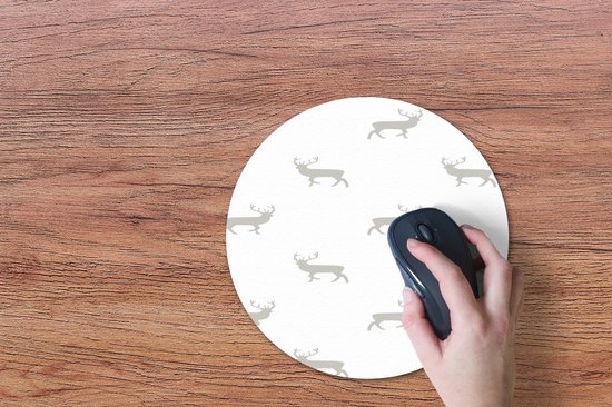 Muismat rond 30x30 cm - Mousepad Patronen - Hert - Wit - Ronde muismatten