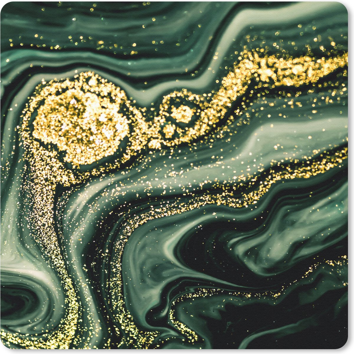Muismat 30x30 cm - Mousepad Marmer - Goud - Glitter - Groen - Marmer printlook - Luxe - Muismatten
