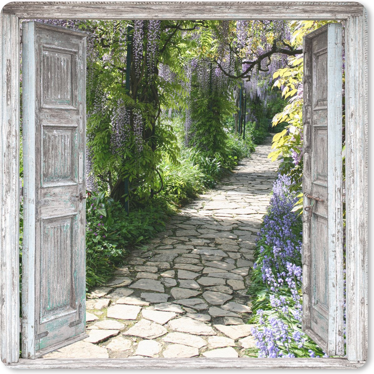 Muismat 20x20 cm - Mousepad Doorkijk - Bos - Stenen - Lente - Muismatten