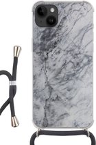 Geschikt voorApple Iphone 14 Plus - Crossbody Case - Marmer print - Steen - Grijs - Siliconen - Crossbody - Backcover met Koord - Telefoonhoesje met koord - Hoesje met touw