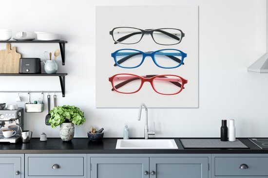 Trois montures de lunettes d'affilée 90x90 cm - Tirage photo sur toile (Décoration murale salon / chambre)