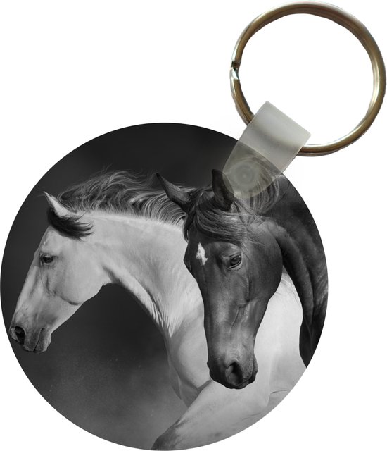 Sleutelhanger - Paarden - Dieren - Zwart - Wit - Portret - Plastic - Rond - Uitdeelcadeautjes
