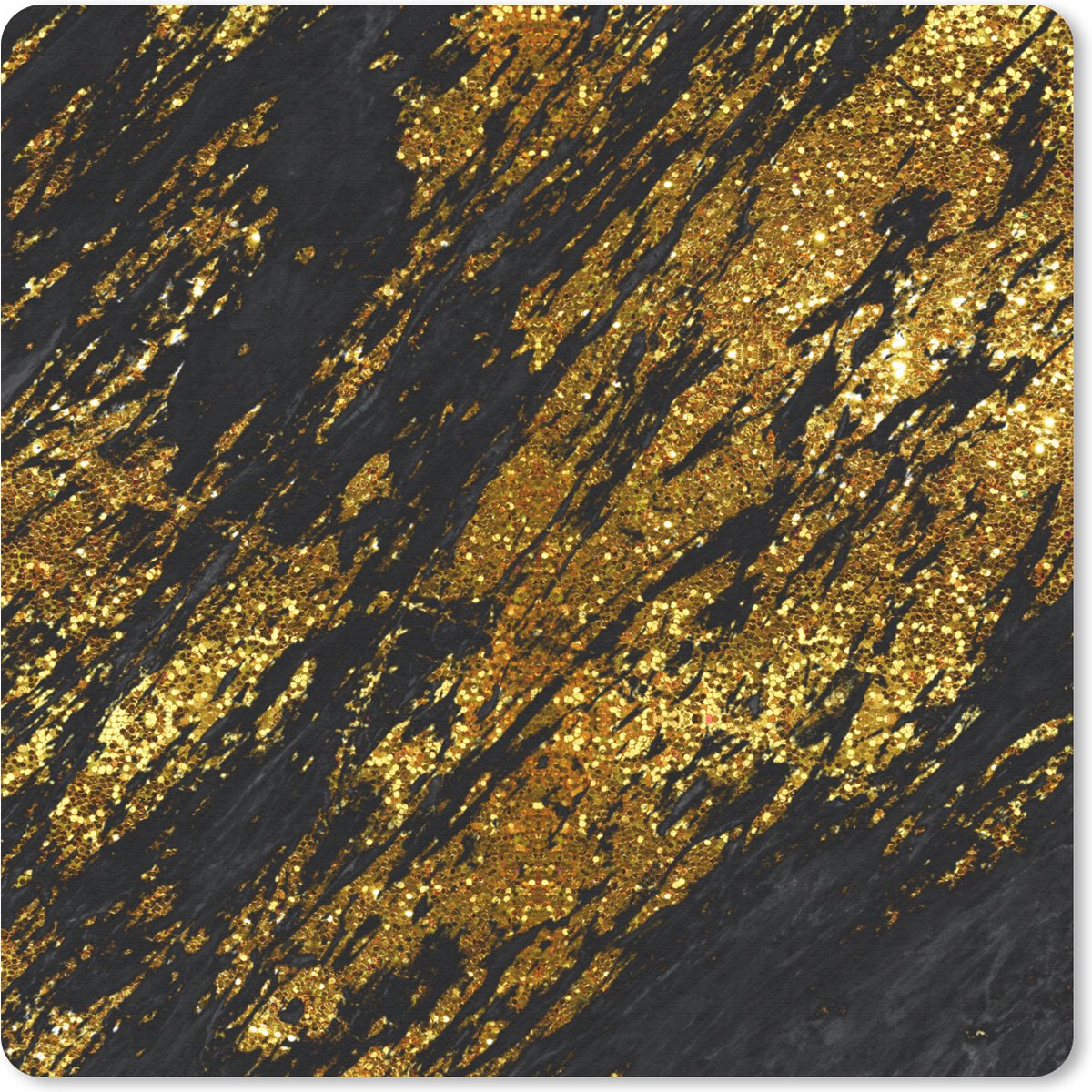 Muismat 20x20 cm - Mousepad Marmer - Goud - Glitter - Zwart - Muismatten