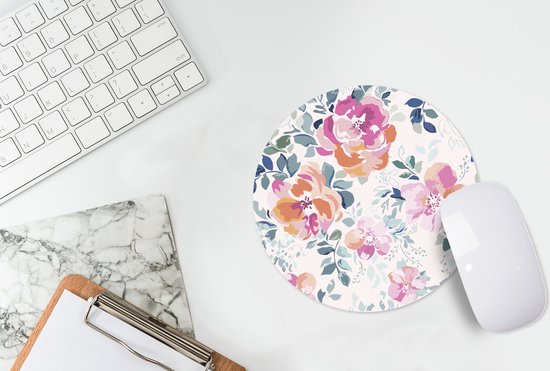 Muismat rond 20x20 cm - Mousepad Bloemen - Rozen - Waterverf - Ronde muismatten