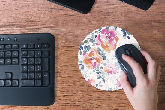 Muismat rond 20x20 cm - Mousepad Bloemen - Rozen - Waterverf - Ronde muismatten