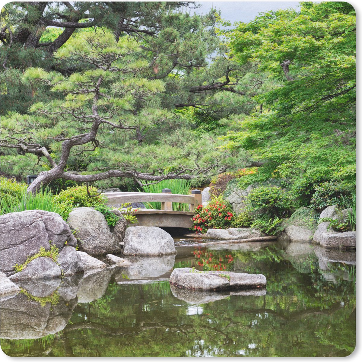 Muismat 20x20 cm - Mousepad Japans - Natuur - Water - Stenen - Bomen - Muismatten