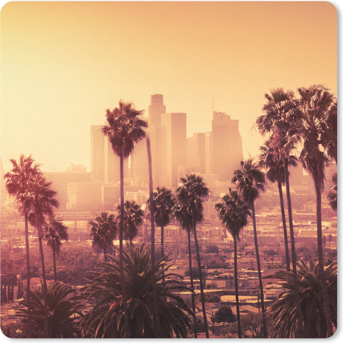 Muismat 20x20 cm - Mousepad Palmboom - Skyline - Zonsondergang - Architectuur - Muismatten