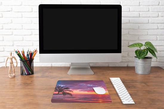 Bureau onderlegger 40x30 cm - Muismat Zon - Horizon - Roze - Palmboom - Zee - Bureaulegger xl - Desk mat beschermer - Computer muismatten