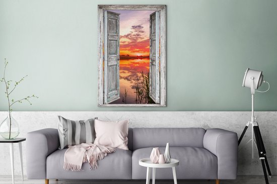 Tableau Peinture Paysage - Coucher de Soleil - Water - Transparent - 80x120 cm - Décoration murale