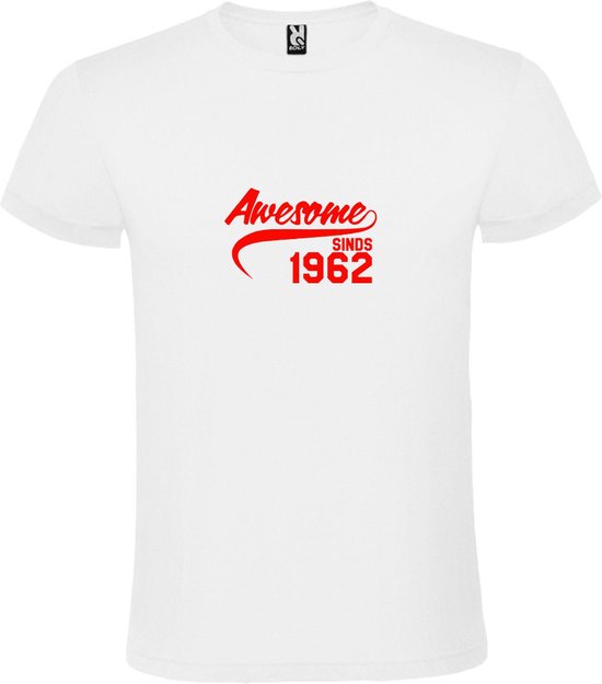 Wit T-Shirt met “Awesome sinds 1962 “ Afbeelding Rood Size XXXXXL