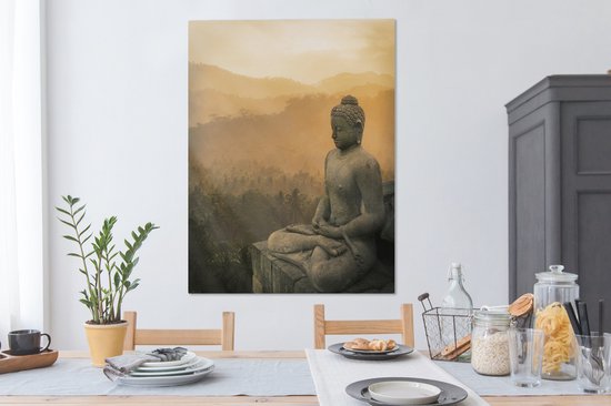 Statue de Bouddha au coucher du soleil 90x120 cm - Tirage photo sur toile (Décoration murale salon / chambre)