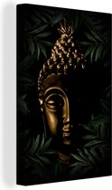 Canvas Schilderij Buddha - Bladeren - Goud - 80x120 cm - Wanddecoratie