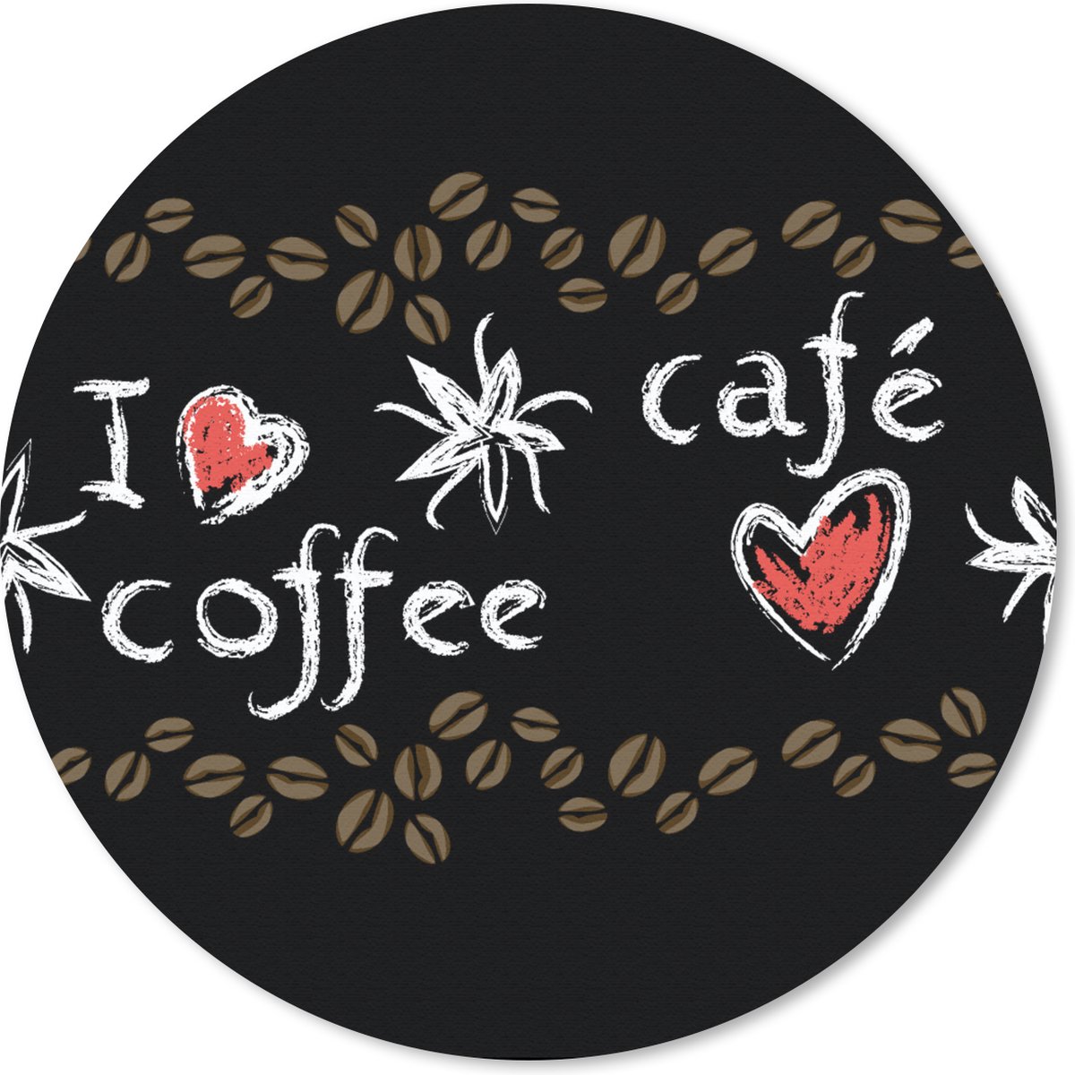 Muismat rond 30x30 cm - Mousepad Koffie - Patronen - Love - Ronde muismatten