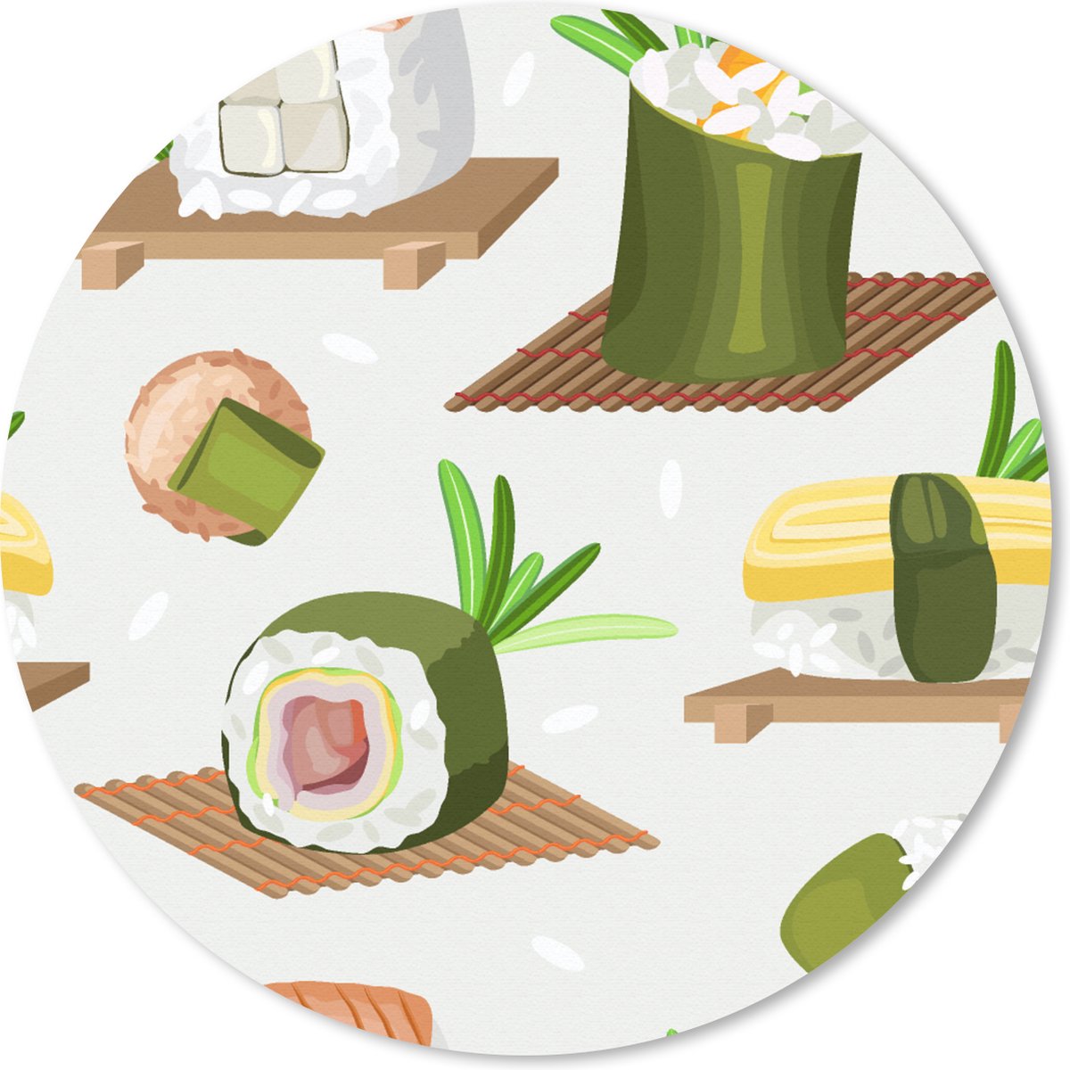Muismat rond 30x30 cm - Mousepad Sushi - Patronen - Eten - Ronde muismatten