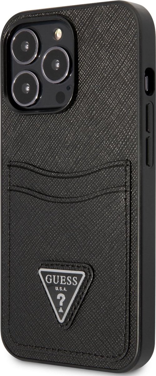 Guess Saffiano Double Card Back Case geschikt voor Apple iPhone 13 Pro (6.1") - Zwart