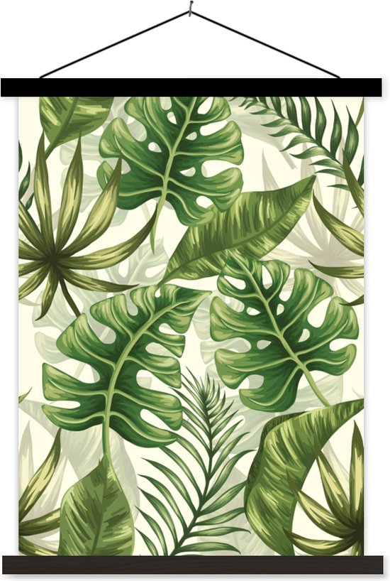 Porte-affiche avec affiche - Affiche scolaire - Monstera - Illustration - Wit - Filles - Enfants - Garçons - 90x120 cm - Lattes noires