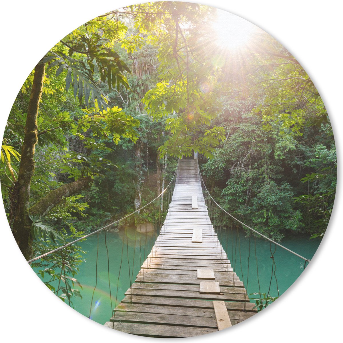 Muismat rond 30x30 cm - Mousepad Jungle - Water - Brug - Natuur - Planten - Ronde muismatten