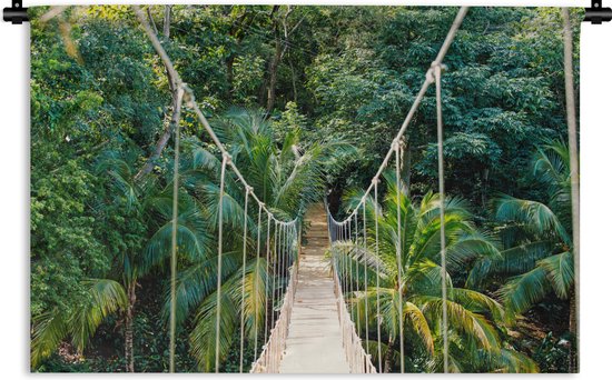 Wandkleed - Wanddoek - Jungle - Palmboom - Brug - Natuur - Planten - 90x60 cm - Wandtapijt