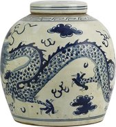Porseleinen Chinese ronde pot met handbeschilderde draken XL 27 x 28 cm