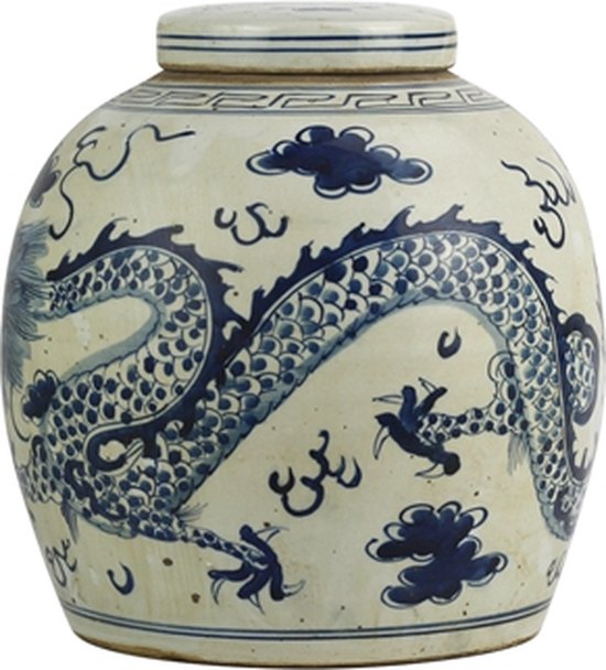 Foto: Porseleinen chinese ronde pot met handbeschilderde draken xl 27 x 28 cm