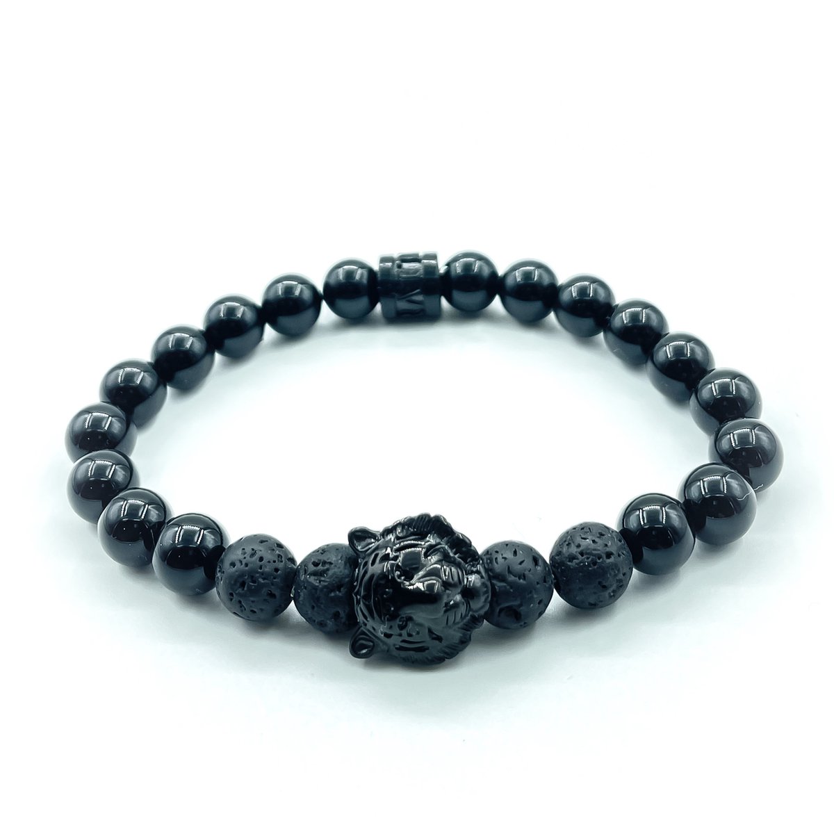 BERRATTI Jungle Collection Black Onyx Lava Tiger - Kralenarmbanden - Natuurstenen - Heren Armband - Dames Armband - Zwart