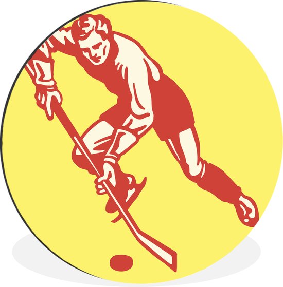 WallCircle - Wandcirkel - Muurcirkel - Een gespierde illustratie van een dribbelende ijshockeyspeler - Aluminium - Dibond - ⌀ 60 cm - Binnen en Buiten