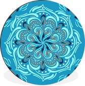 WallCircle - Wandcirkel - Muurcirkel - Mandala - Blauw - Oranje - Patroon - Aluminium - Dibond - ⌀ 90 cm - Binnen en Buiten