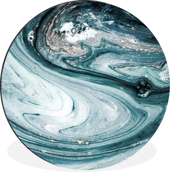WallCircle - Wandcirkel - Muurcirkel - Close-up van de binnenkant van een blauwe geode uit de natuur - Aluminium - Dibond - ⌀ 90 cm - Binnen en Buiten