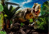 Fotobehangkoning - Behang - Vliesbehang - Fotobehang Tyrannosaurus Rex - Dino - Dinosaurus - Angry Tyrannosaur - 150 x 105 cm