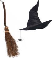 Smiffys Witches set d'habillage chapeau de sorcière de luxe pour femme avec balai de 97 cm