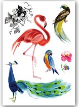 Temporary Tattoo Vogel/Flamingo/Pauw (A5 formaat) [Neptattoo - Tijdelijke tatoeage - Nep Fake Tattoos - Water overdraagbare festival sticker henna outfit tattoo - Glitter tattoo - Volwassenen Kinderen Jongen Meisje]