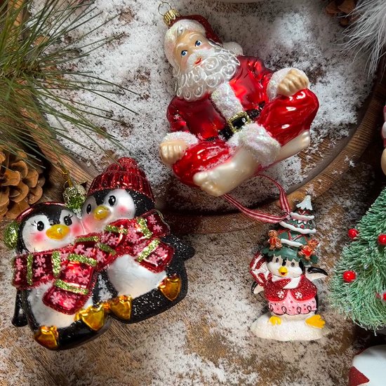 Viv! Home Luxuries Christmas Ornament - Santa Yoga - verre soufflé bouche - rouge - 10,5cm