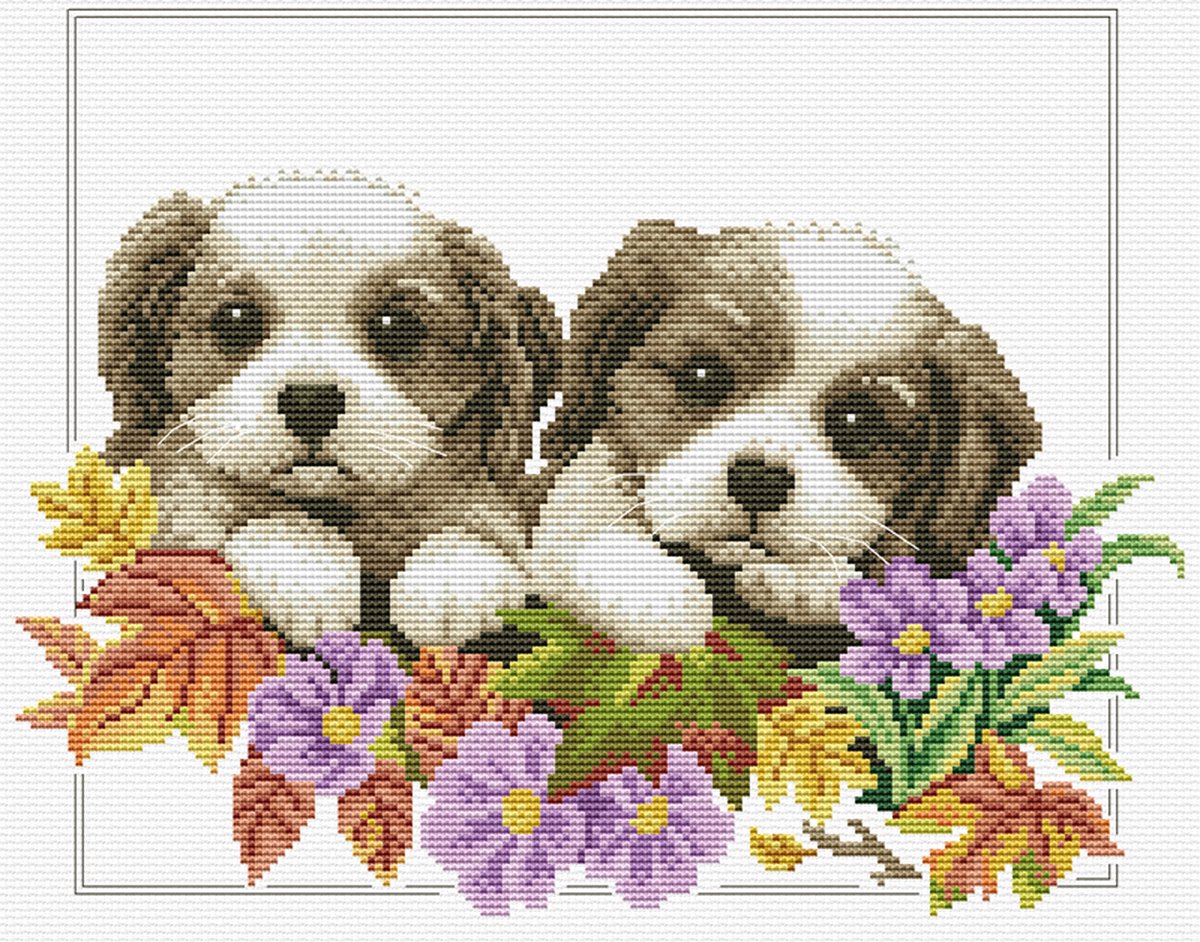 Spiekende puppies voorbedrukt borduren (pakket)