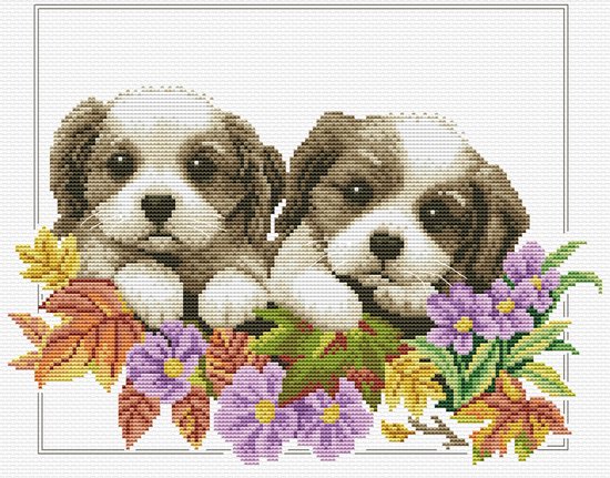 Spiekende puppies voorbedrukt borduren (pakket)