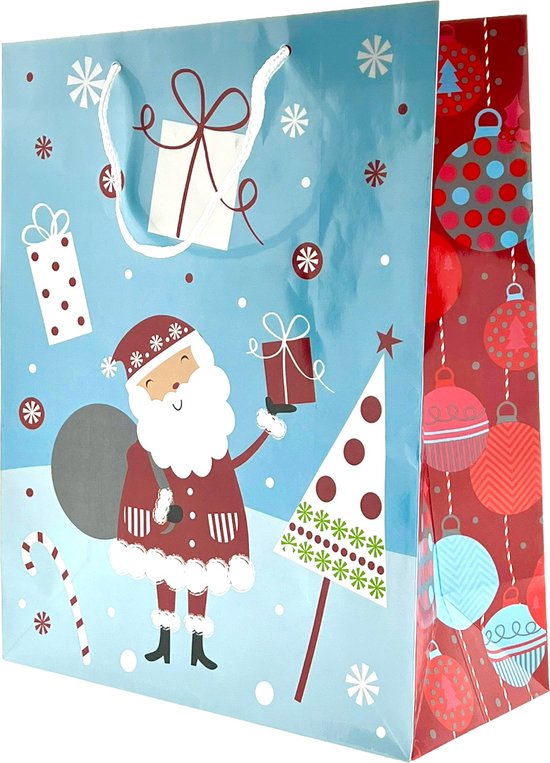6 Luxe Kerst Cadeau tassen Papier Kerstman Kerstboom 32x12x26cm