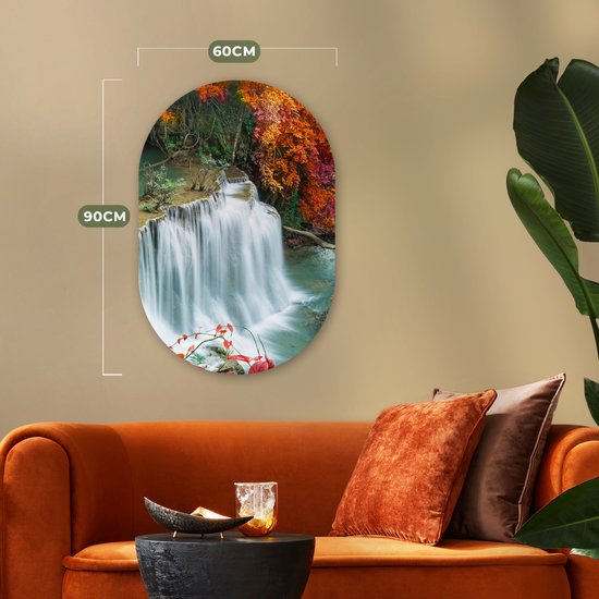 Miroir ovale - Décoration murale en plastique - Tableau ovale - Arbres - Cascade - Automne - Nature - 60x90 cm - Forme miroir ovale sur plastique