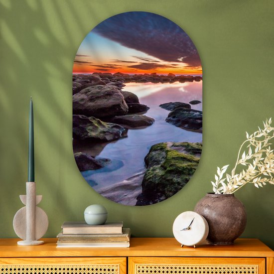 Wall Oval - Décoration murale Plastique - Peinture Ovale - Roches - Water - Nature - 60x90 cm - Forme miroir ovale sur plastique