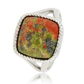 *My Bendel - Ring zilverkleurig met Unakite edelsteen - Ring zilverkleurig met Unakite edelsteen - Met luxe cadeauverpakking