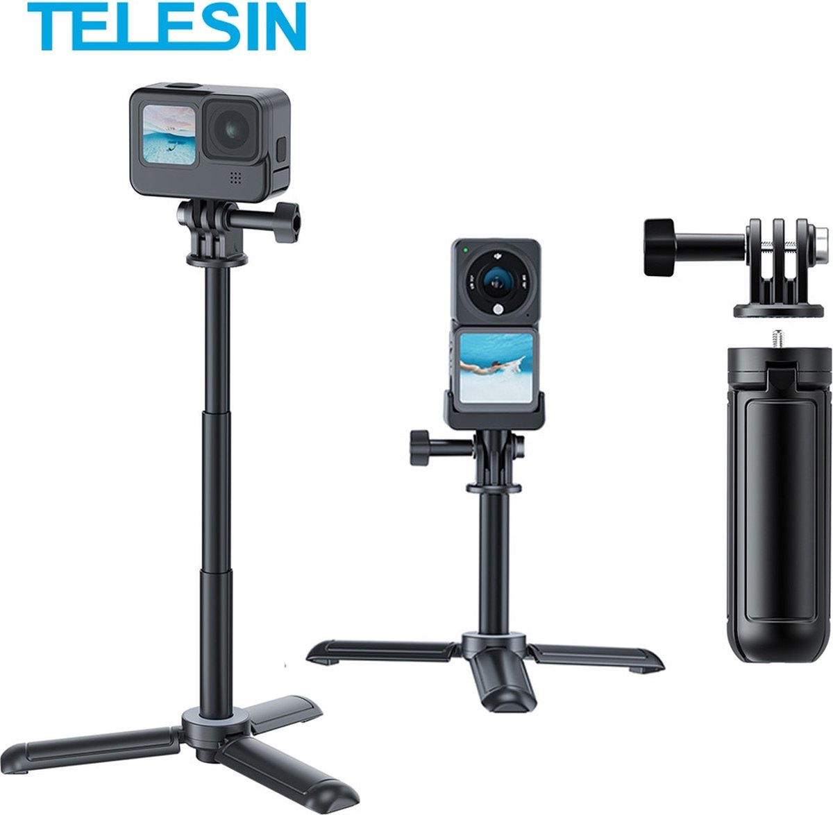 TELESIN Mini Selfie Stick Uitschuifbaar stabiel statief voor GoPro / Action Cameras - Zwart