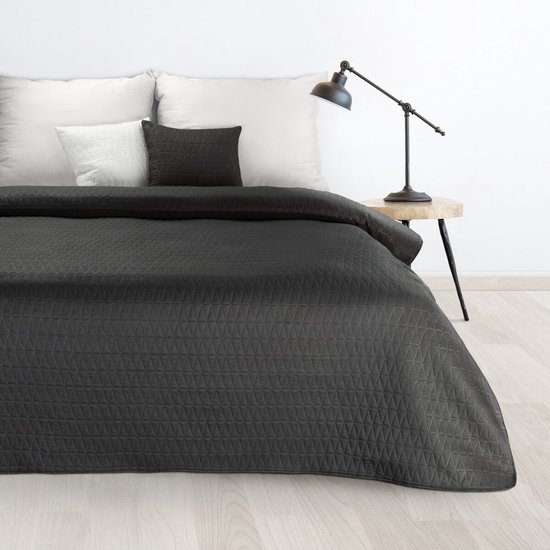 Oneiro’s luxe BONI Type 3 Beddensprei Zwart - 220x240 cm – bedsprei 2 persoons – beddengoed – slaapkamer – spreien – dekens – wonen – slapen