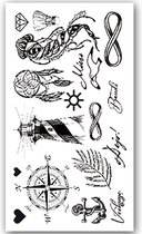 GlittersXL - Temporary Tattoo Kompas/Vuurtoren/Vogel/Dromenvanger/Infinity (11x6cm) [Neptattoo - Tijdelijke tatoeage - Nep Fake Tattoos - Water overdraagbare festival sticker henna outfit tattoo - Glitter tattoo - Volwassenen Kinderen Jongen Meisje]