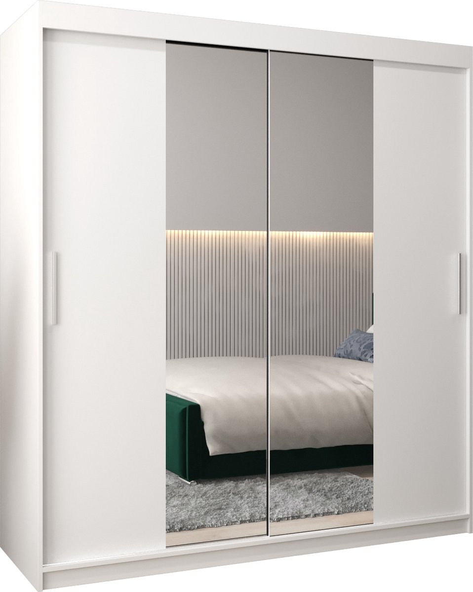 InspireME Kledingkast met 2 schuifdeuren, Modern-stijl, Kledingkast met planken (BxHxD): 180x200x62 - TORM I 180 Wit Mat met 4 lades