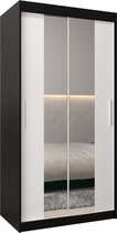 InspireMe - Kledingkast met 2 schuifdeuren, Modern-stijl, Kledingkast met planken (BxHxD): 100x200x62 - TORM I 100 Zwart Mat + Wit Mat met 2 lades