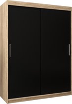 InspireMe - Kledingkast met 2 schuifdeuren, Modern-stijl, Kledingkast met planken (BxHxD): 150x200x62 - TORM 150 Sonoma Eik + Zwart Mat