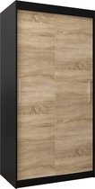 InspireMe - Kledingkast met 2 schuifdeuren, Modern-stijl, Kledingkast met planken (BxHxD): 100x200x62 - TORM 100 Zwart Mat + Sonoma Eik