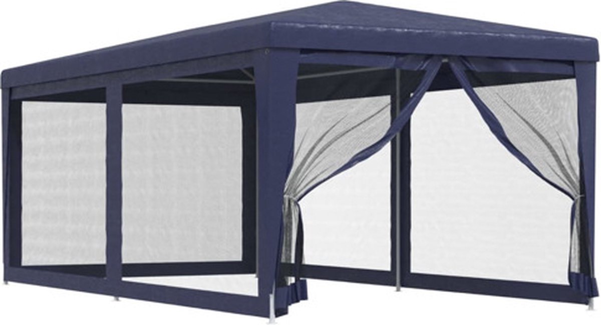 vidaXL - Partytent - met - 6 - mesh - zijwanden - 3x6 - m - HDPE - blauw