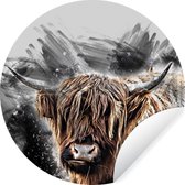WallCircle - Muurstickers - Behangcirkel - Portret Schotse Hooglander - Abstract - 50x50 cm - Muurcirkel - Zelfklevend - Ronde Behangsticker